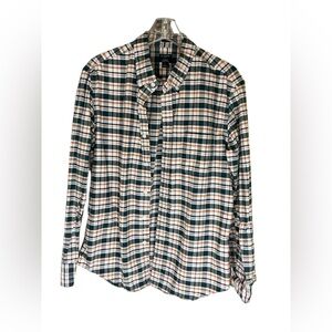 J. Crew Green and White Plaid Casual Shirt